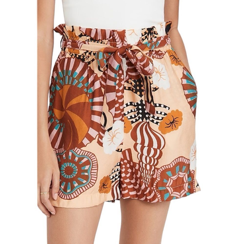 Scotch & Soda High Waist Patterned Shorts - Brown and Teal